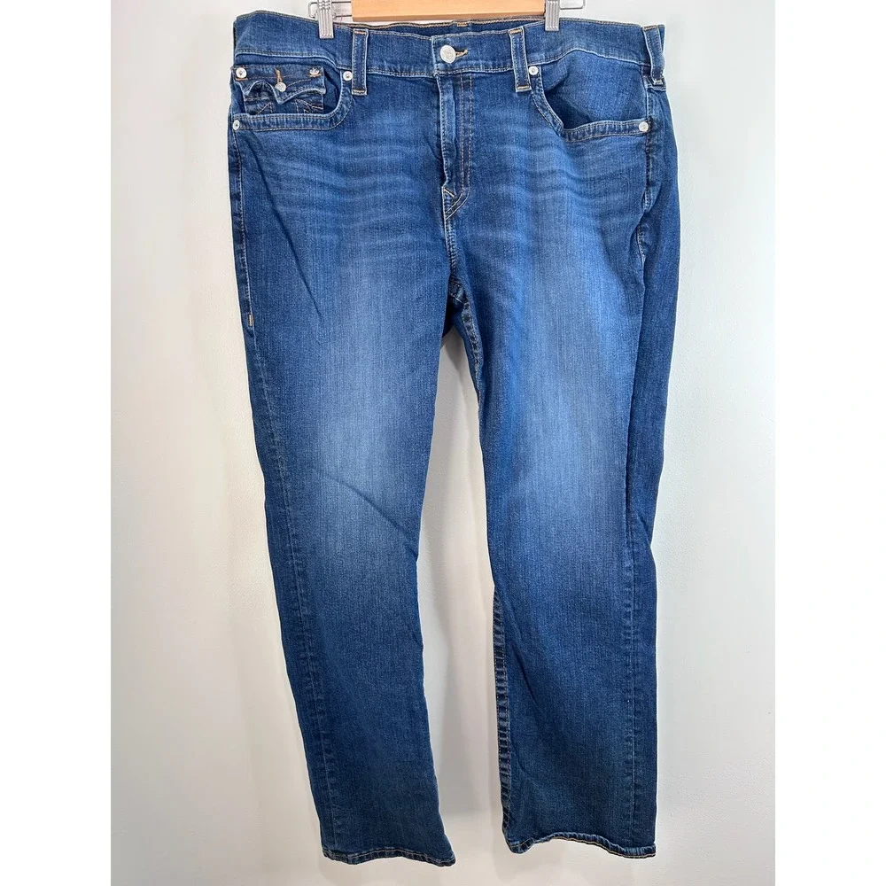 True Religion Mens Straight Leg Blue Denim Jeans‎ Medium Wash Size 42x31